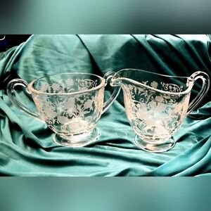 Vintage Cambridge Etched "Buttercup" Crystal Sugar & Creamer set.